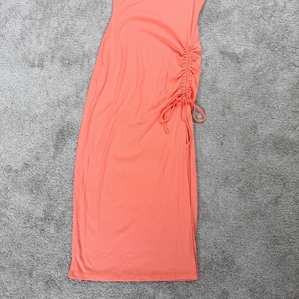 L*Space Wome’s Sandpiper Maxi Dress Sleeveless Ribbed Side Ruched Putty Orange S - Picture 6 of 14